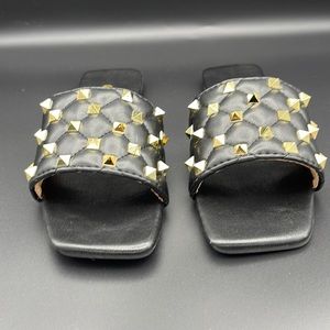 Gold Studded Black Sandals